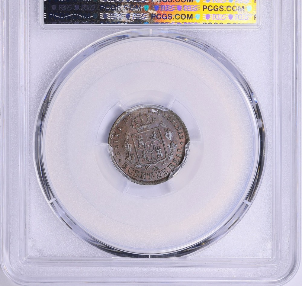 Spain 1856 5 Centimos PCGS MS-63 BN