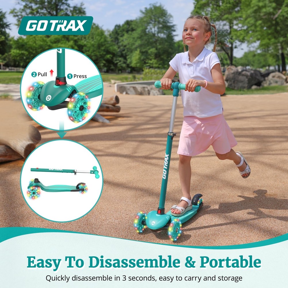 Kids Kick Scooter, LED Lighted Wheels & 3 Adjustable Height Handlebars, Scooter