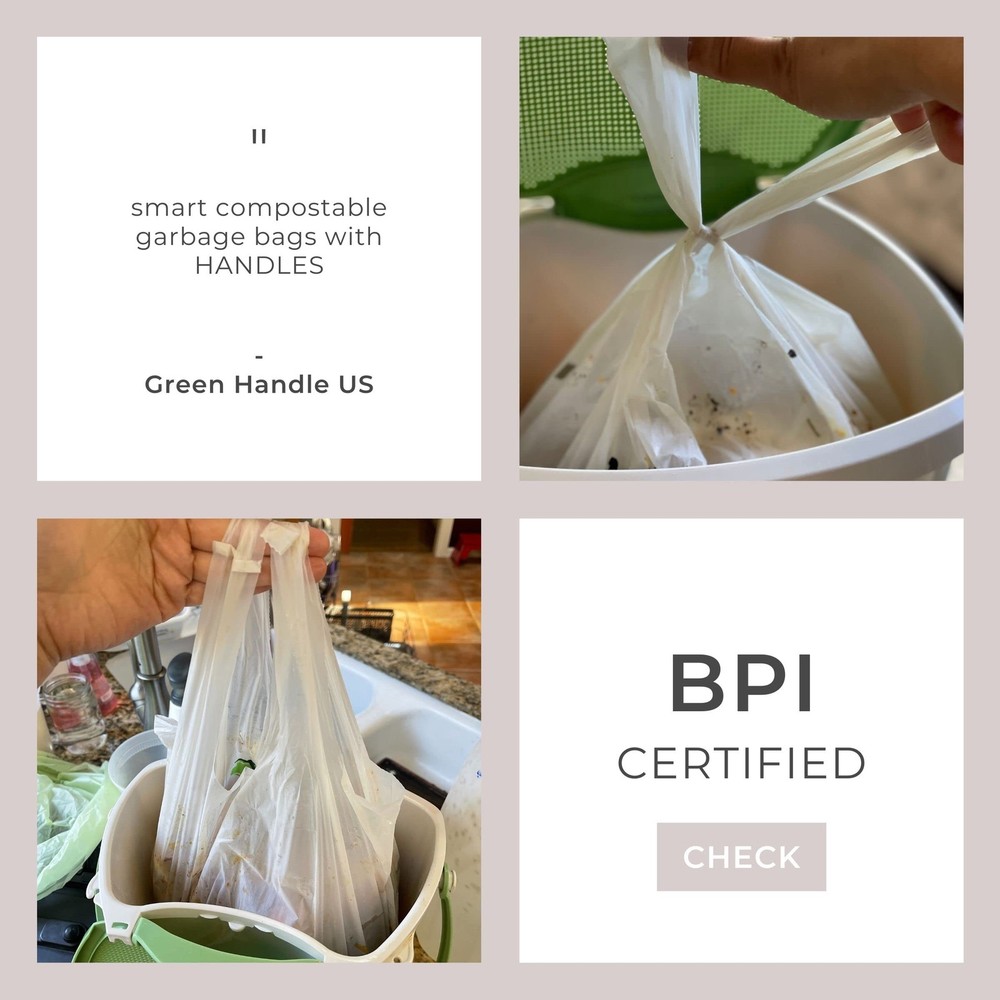 BPI certified 3 Gallon 1.00 Mil = 25 mic Compostable Handle Tie Kitchen Compo...