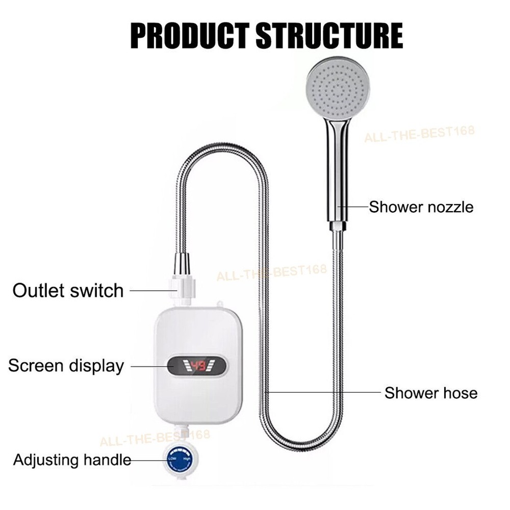 3500W Electric Hot Tankless Water Heater Shower Instant Boiler Kitchen Bathroom