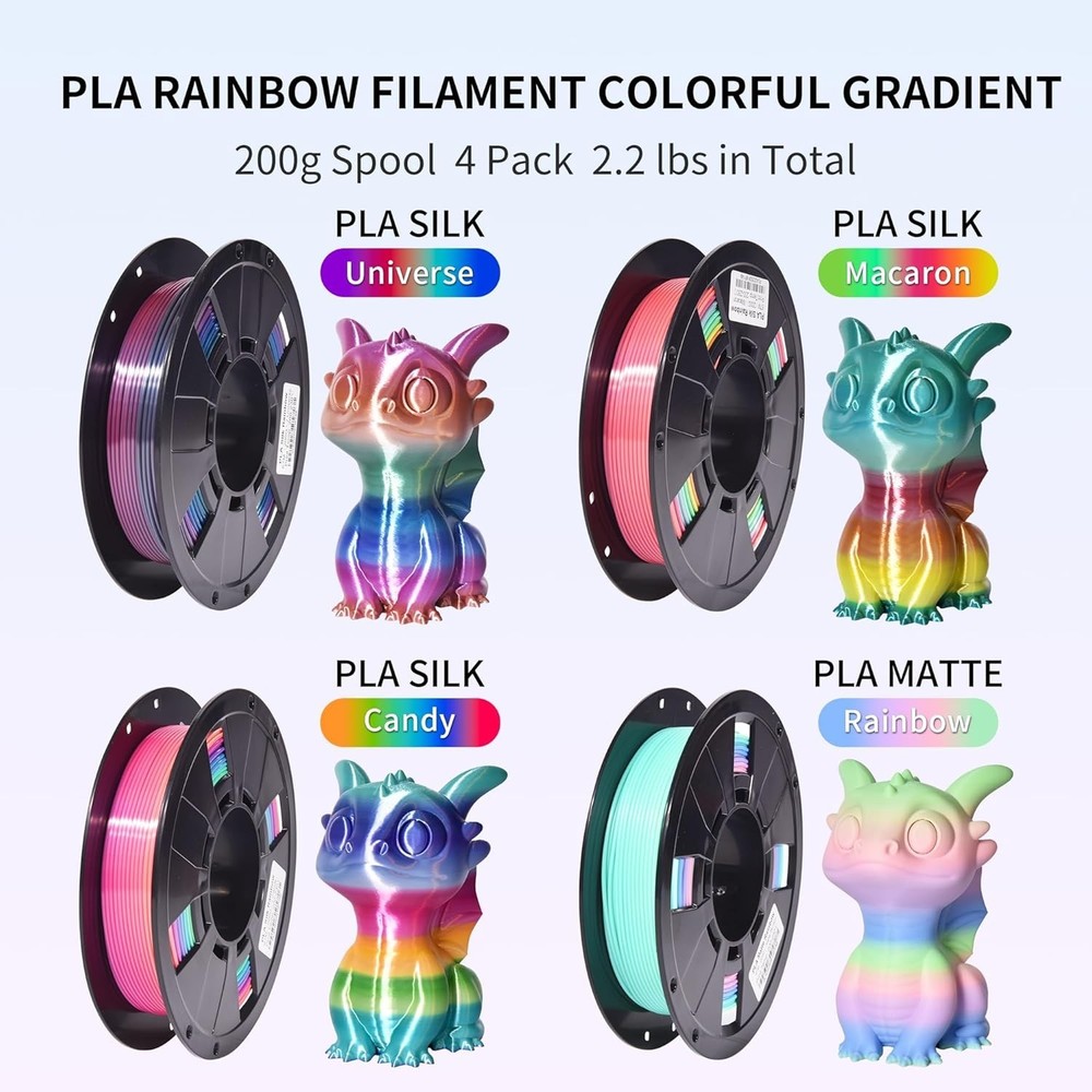 3D Printer Filament Bundle Silk Shiny Rainbow PLA Filament, Multicolore Fast ...