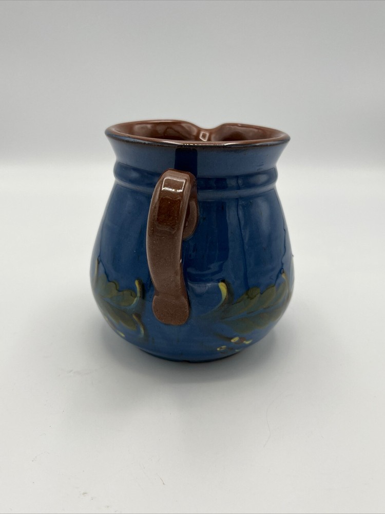 Blue Floral Rustic Glazed Terracotta 4 1/2” Pitcher