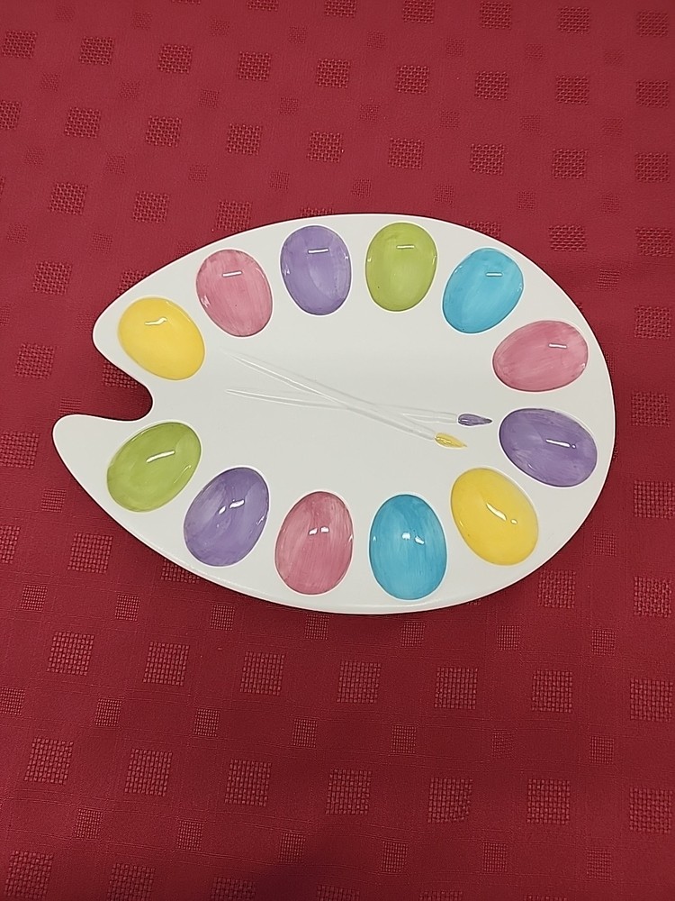 Vintage Hallmark Painters Pallette Easter Egg/Deviled Egg Plate 13 In Whimsical