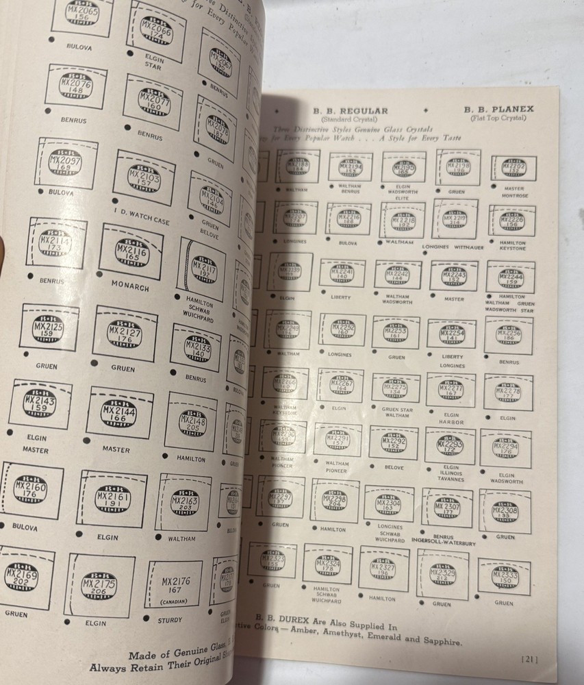 Vintage 1948 BB Watch Crystal Catalog Reference Guide Excellent Condition