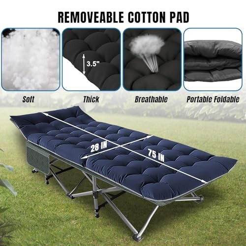 Camping Cot, Folding Camping Cots for Adults Sleeping 1200D Double Layer Blue