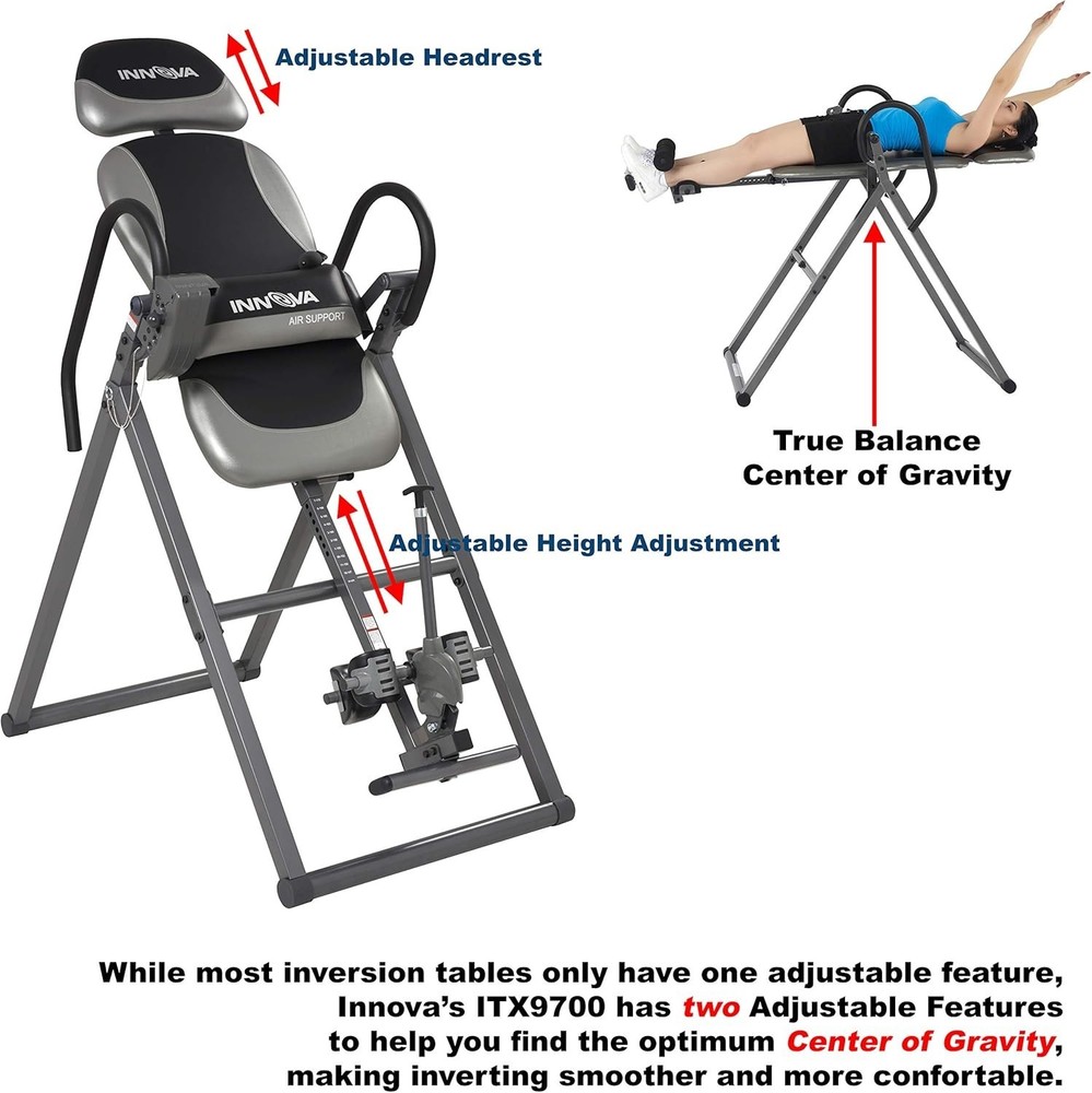 Inversion Table with Air Lumbar Support 6-Position Angle Adjustable Pin