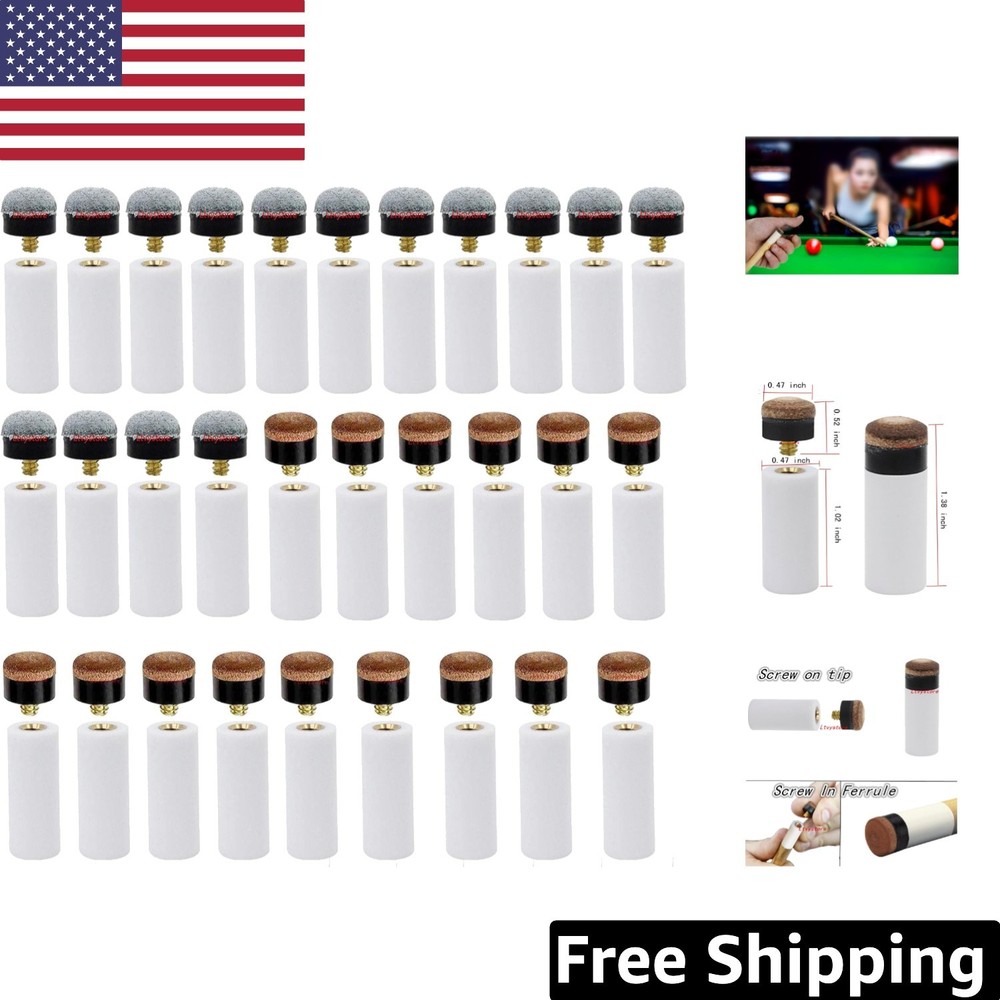 60Pcs 13mm Hard & Soft Cue Tips with Ferrules -  Billiard Replacement Set