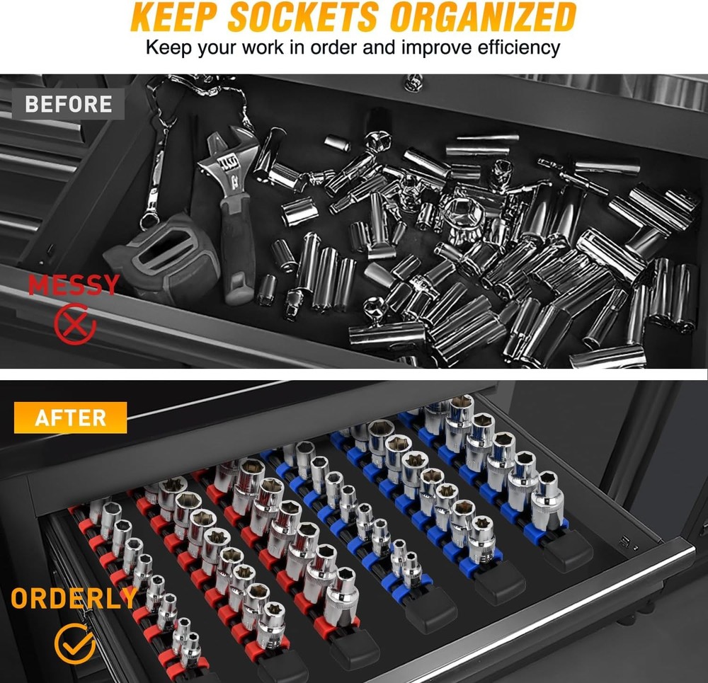 Socket Organizer ABS Socket Holder Set 1/4" 3/8" 1/2" Drive Socket Rail Holders