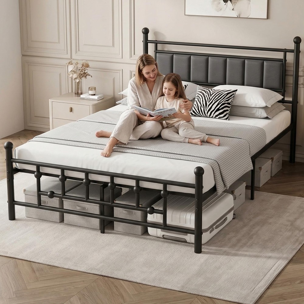 Full Bed Frame with Headboard, Velvet Upholstered Platform Bed Frame Full Siz...