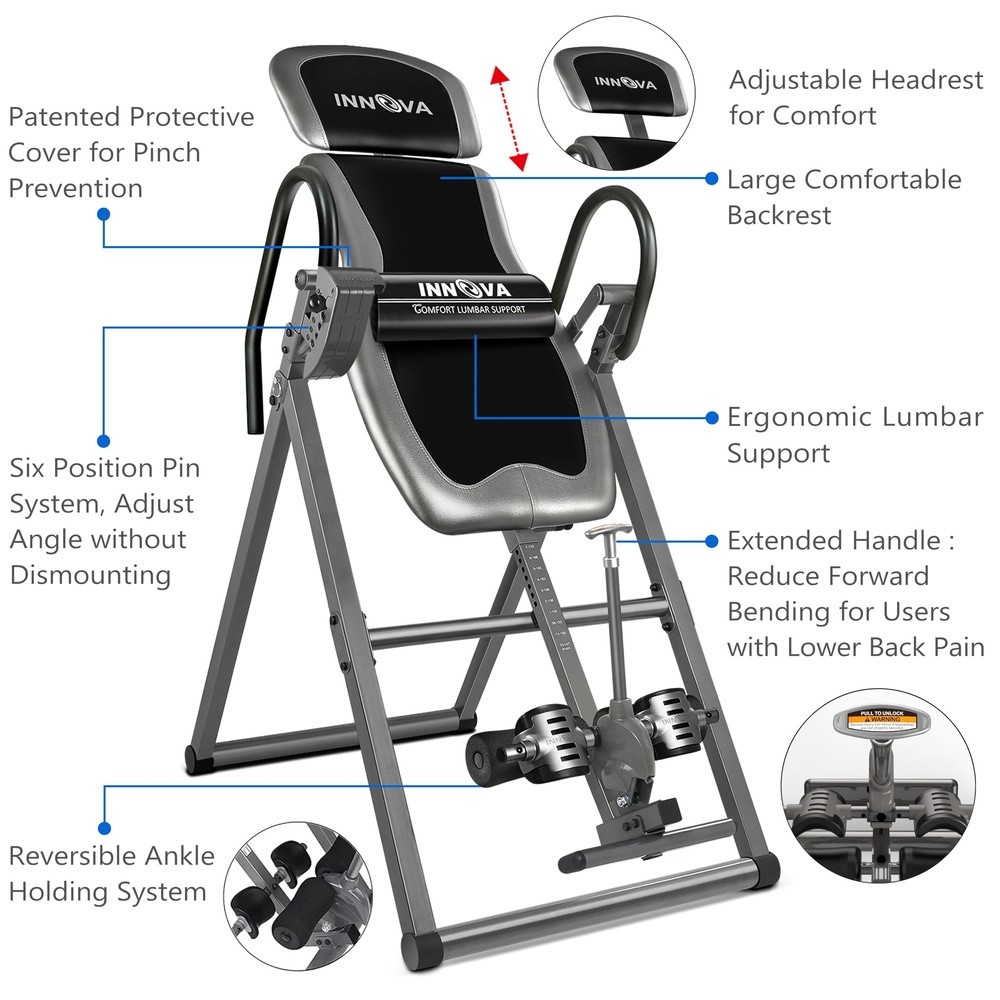 Innova Adjustable Inversion Table with Headrest & Ankle Holders, 300 lb