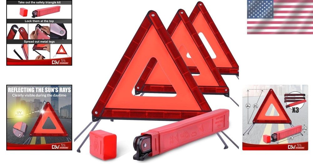 Compact Reflective Emergency Vehicle Warning Triangles (3-Pack)
