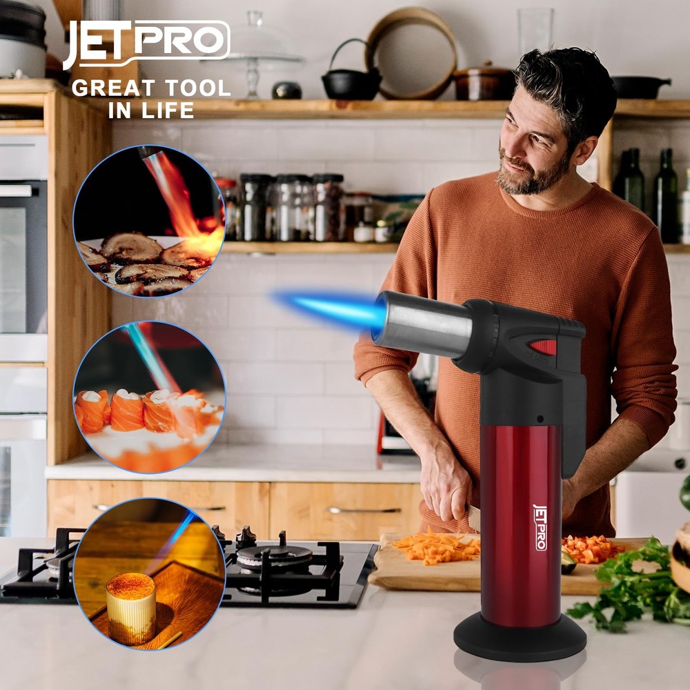 JETPRO Butane Torch Lighter One-hand Operation Kitchen Cooking for Red