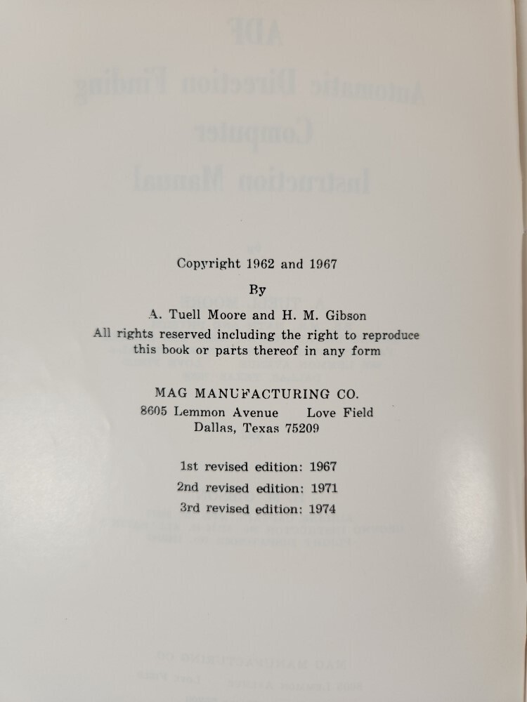 ADF Automatic Direction Finding Computer Instruction Manual 1974 3rd Revised Ed.