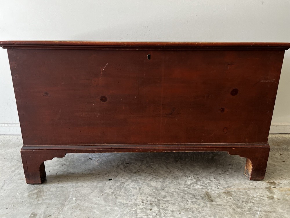 Antique Chippendale Blanket Chest old Red Paint softwood primitive surface pa