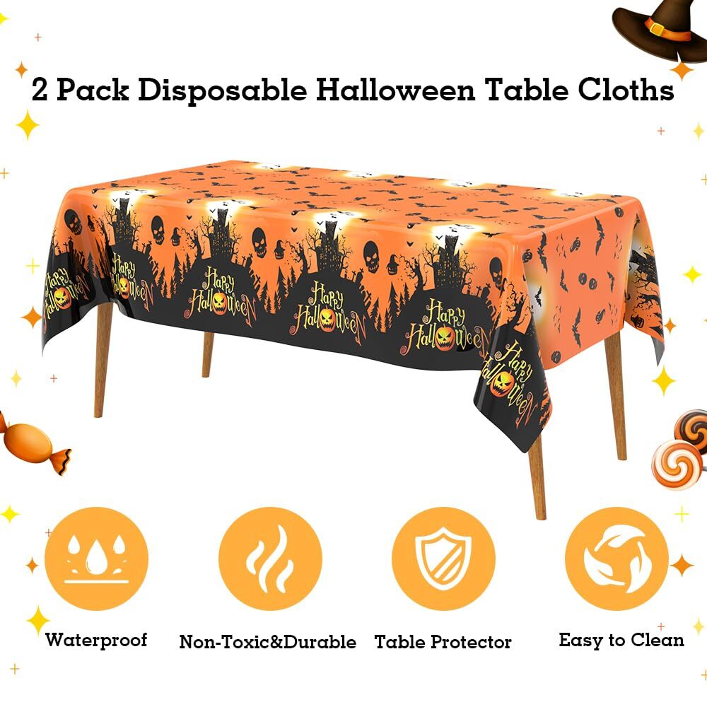 2Pc Halloween Tablecloth 54"x108" Rectangular Table Covers Halloween Party Decor