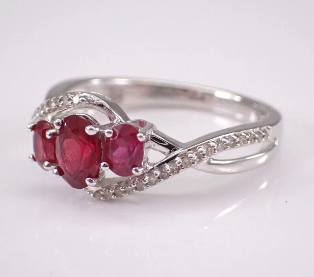 2.30Ct Oval Cut Lab-Created Ruby Three Stone Engagement Ring White Gold Plated