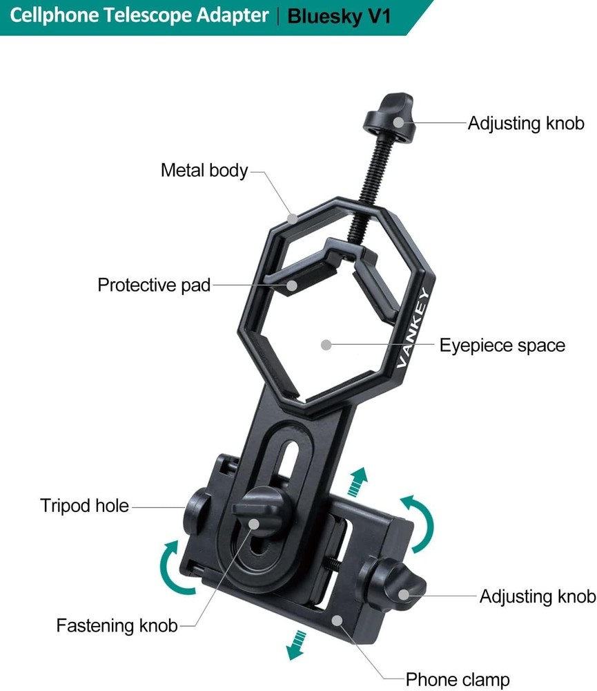 Durable Smartphone Telescope Adapter Compatible with Binoculars & Microscopes