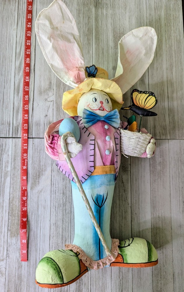 Easter Decorations Mr. & Mrs. Easter Bunny with Pastel Eggs Cane Pose-able Ears