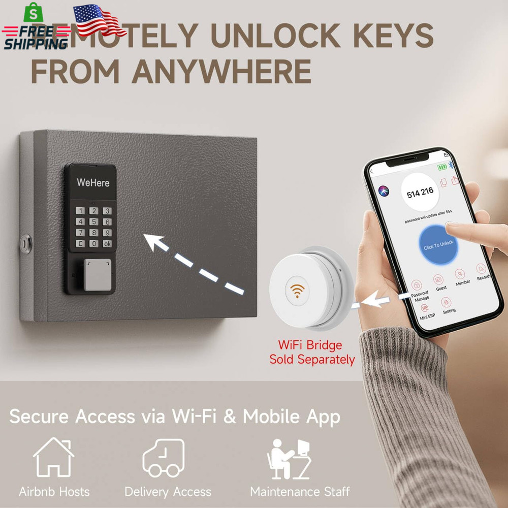 Wehere 16 Key Lock Box Wall Mount, APP Bluetooth/Otp/Wi-Fi/Fixed Code/Key Unlock