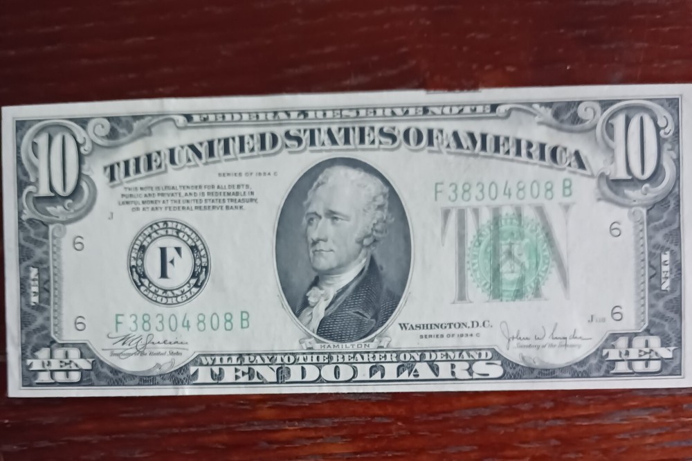 1934C 10 Dollar , Error Note. See front pic n description