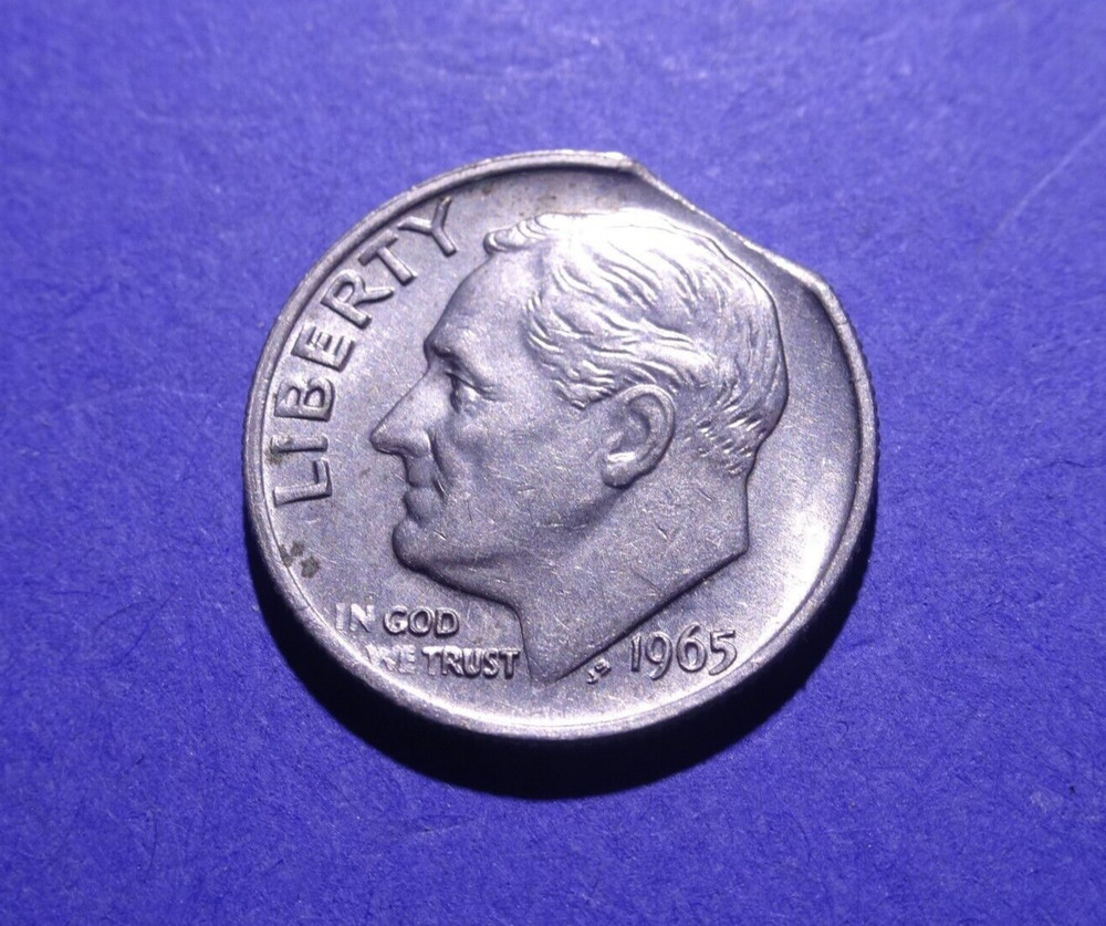 1965 Roosevelt Dime  Clipped Planchet