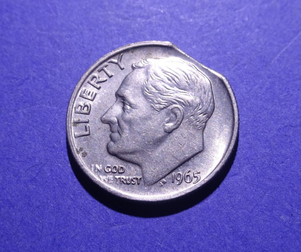 1965 Roosevelt Dime Clipped Planchet