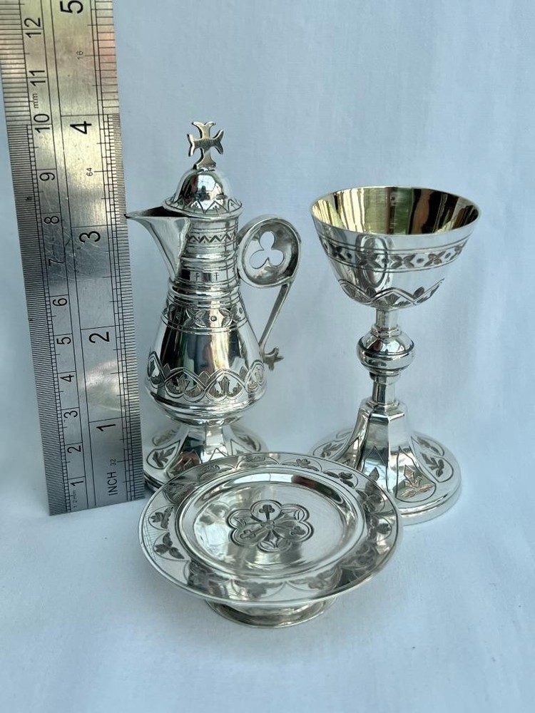 Fine Victorian Solid Sterling Silver Travelling 3 Piece Holy Communion Set