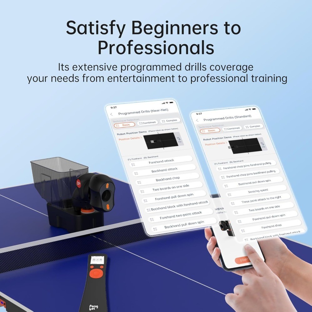 Automatic Ping Pong Robot with APP Control 264 Training Modes Adjustable Spin