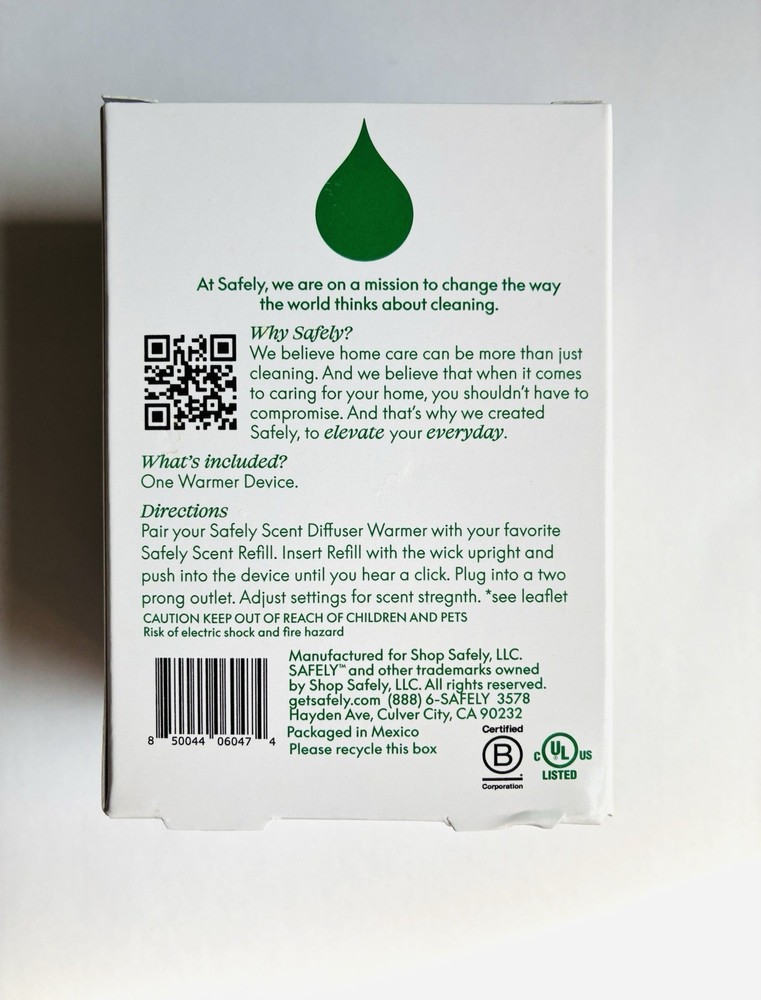 Safely Scent Diffuser Warmer 360 Release Wall Plug-In White Compatible Refills