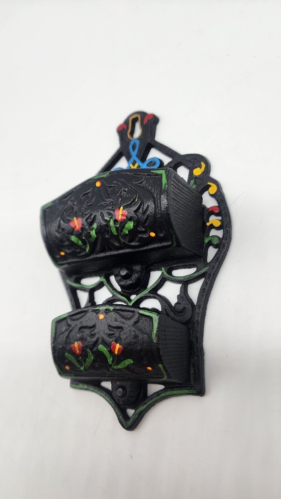 Vintage Wilton Polychrome Cast Iron Wall Mount Kitchen Double Match Holder Safe