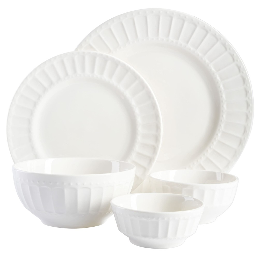 Gibson Home Gracious Dining 40 Piece Embossed Dinnerware Set for 8 White