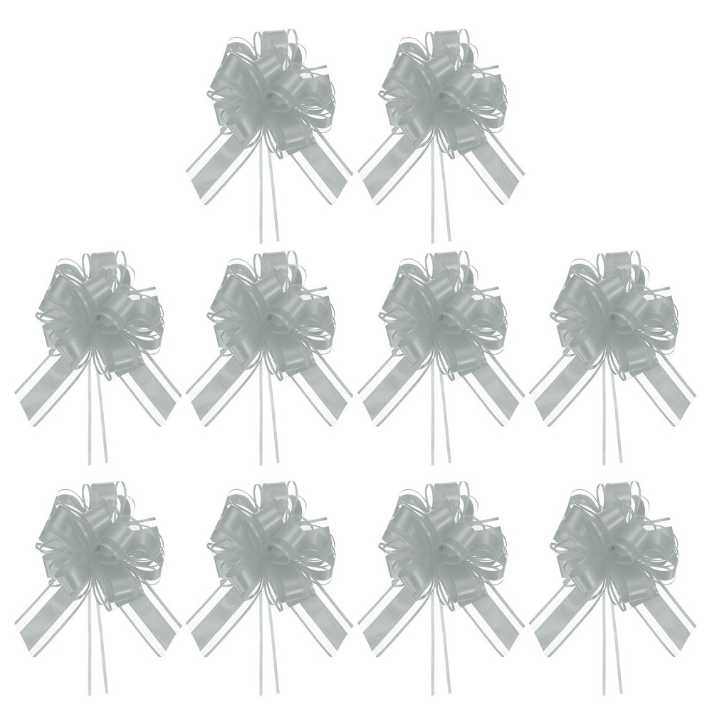 Large Gift Bow 8x6 Inch, 10 Pack  Pull Bows for Gift Wrapping, Silver Tone