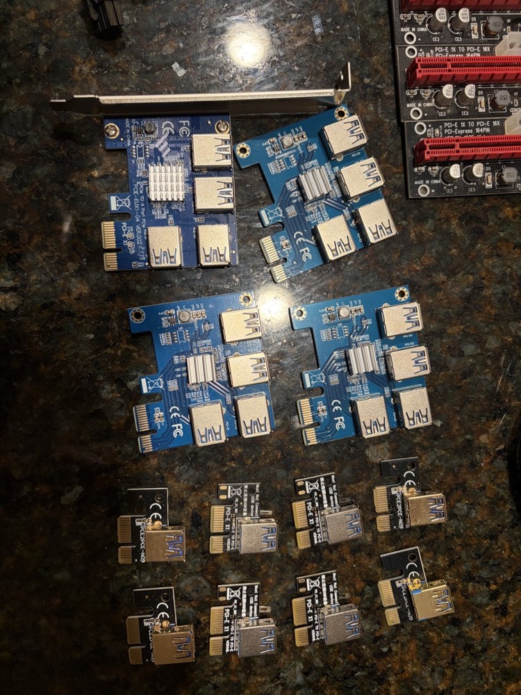 Lot Cryptocurrency GPU Risers + Adapters