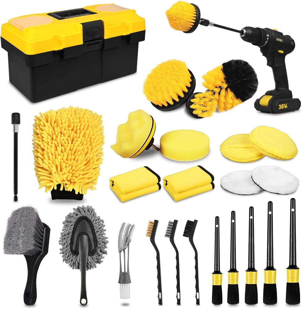 Complete 27-Piece Car Wash Kit with Multi-Surface Brushes & Accessories