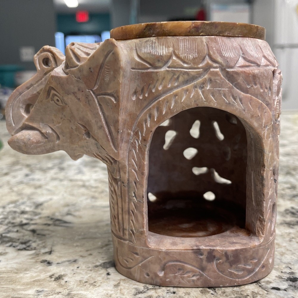 Soapstone elephant tea light holder Oil Warmer 4"
