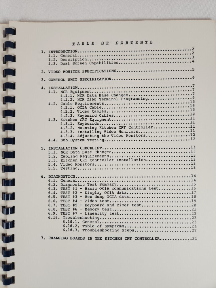 Intrak Data Systems Kitchen CRT Sub-System Owner's Manual Release 1.1 (1984)