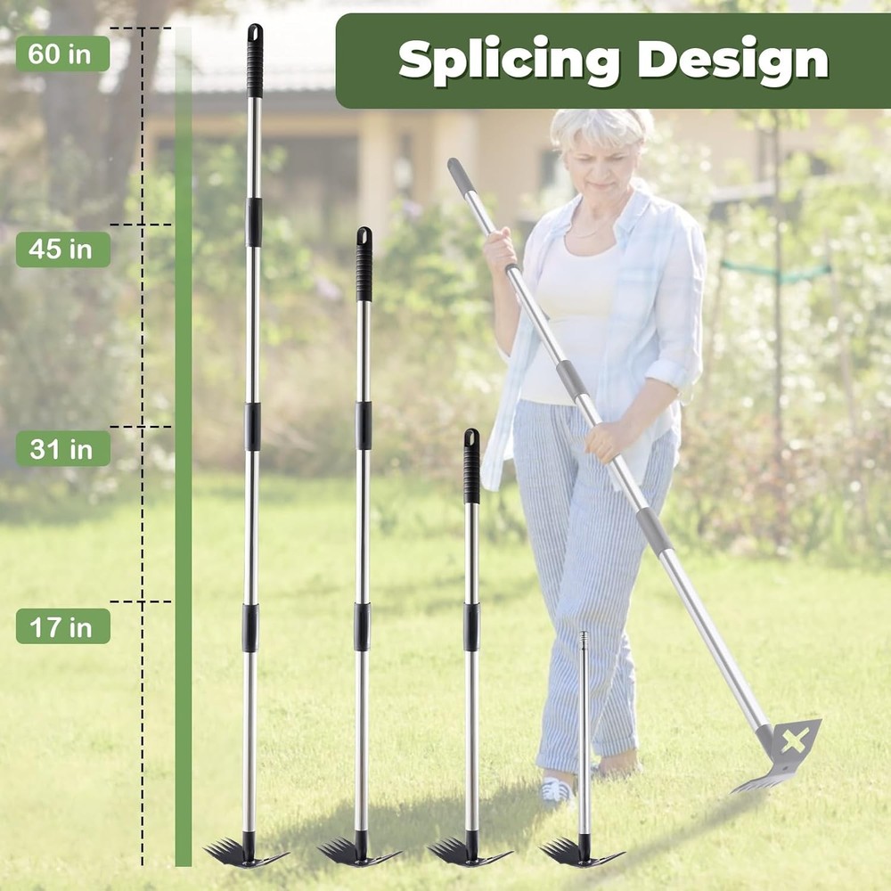 Weed Puller Tool with Long Handle 2-in-1 Garden Rake and Hoe