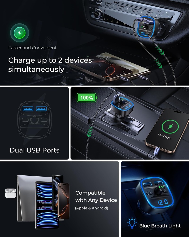 LENCENT FM Transmitter, Bluetooth Transmitter Wireless Small, Blue-12W