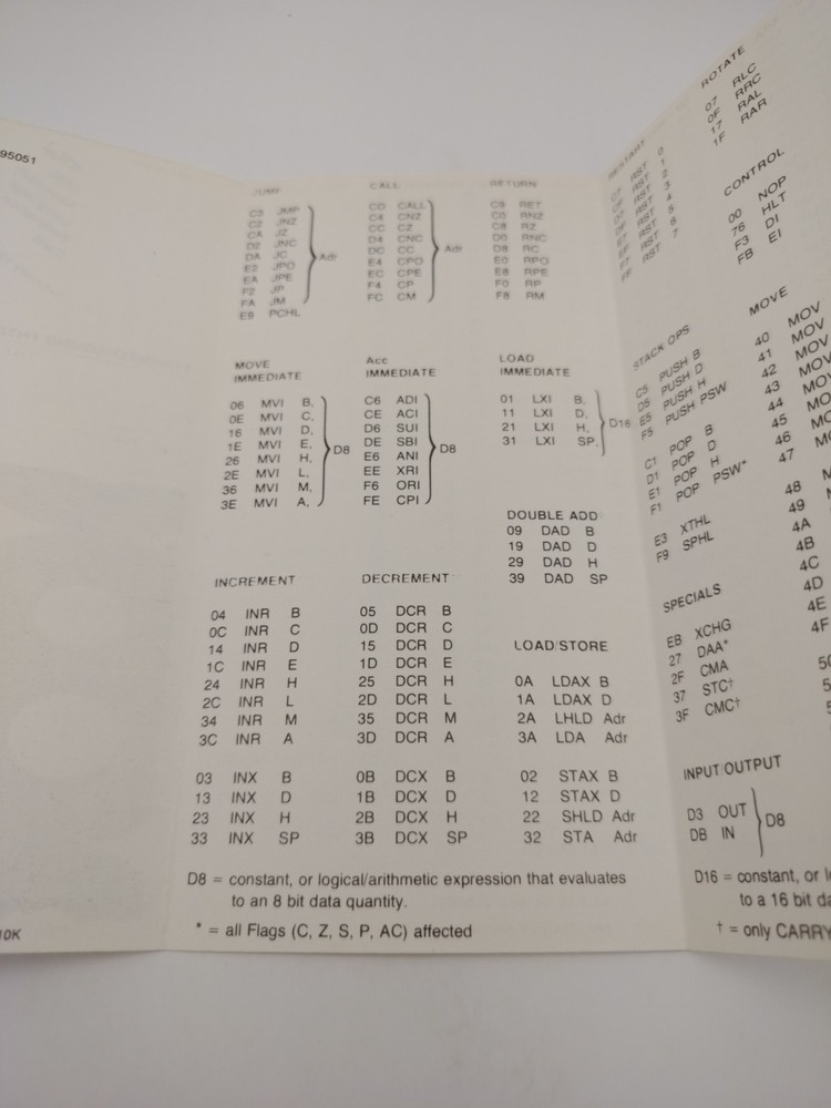 Intel 8080 Assembly Language Reference Card Feb 1976 Synchro-Sound...
