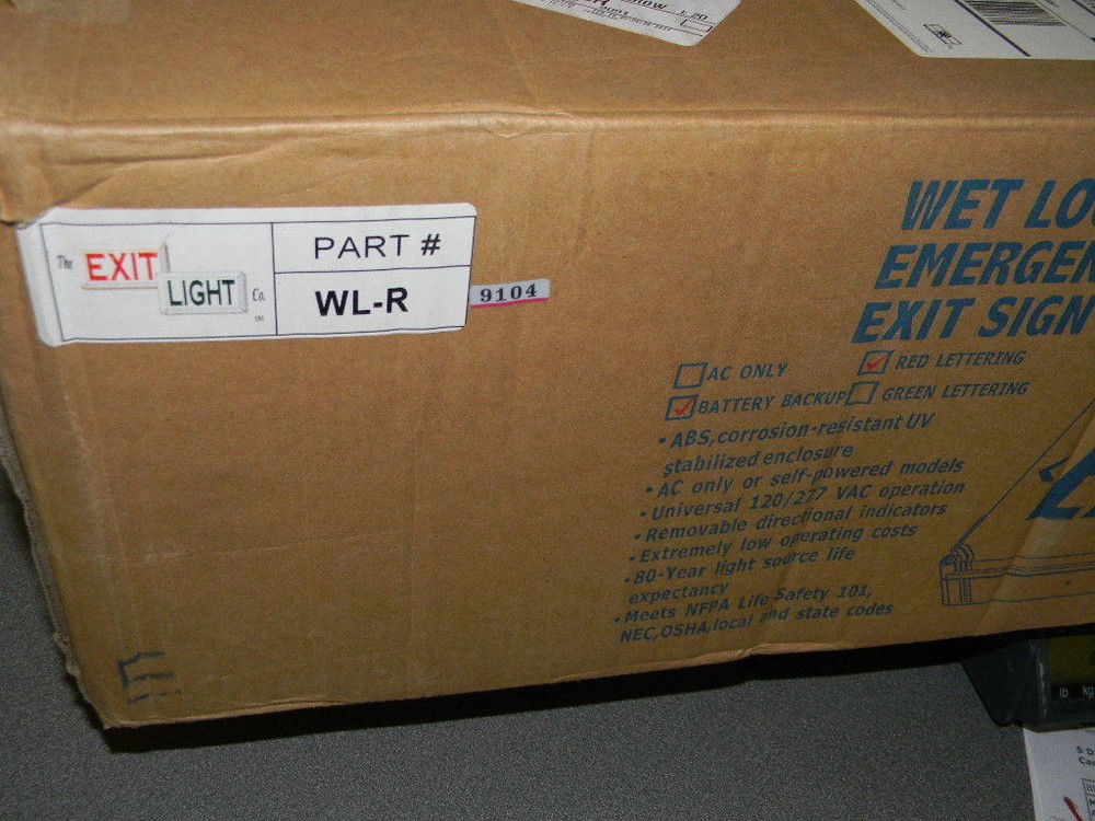 Exit Light Company Exit Sign, Wet Listed - Red LED - White Housing, Model WL-R