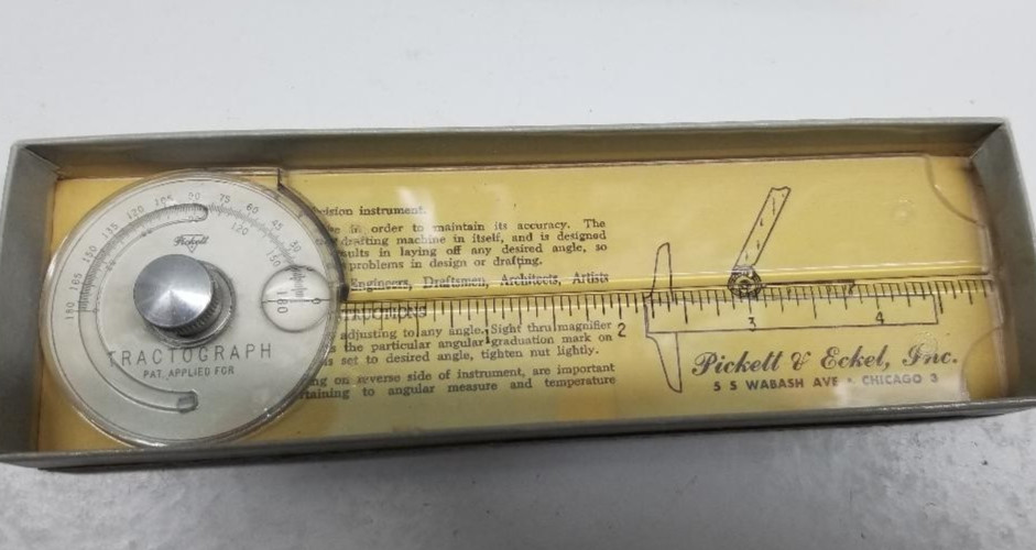 Vintage Pickett & Eckel Tractograph Adjustable Precision Angle Protractor RARE