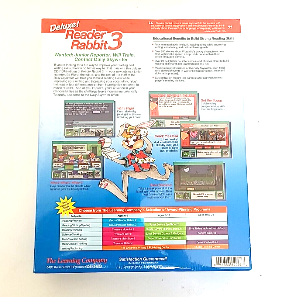 READER RABBIT 3 Deluxe Learning Company 1997 CD-ROM Video Game Windows Mac