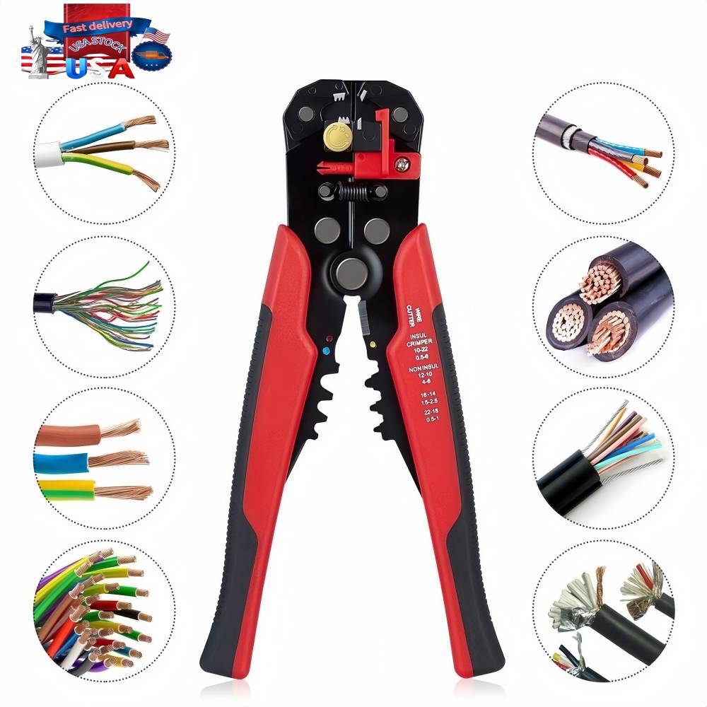 Self Adjusting Wire Stripper & Wire Cutter Crimper Cable Stripping Tool 8"