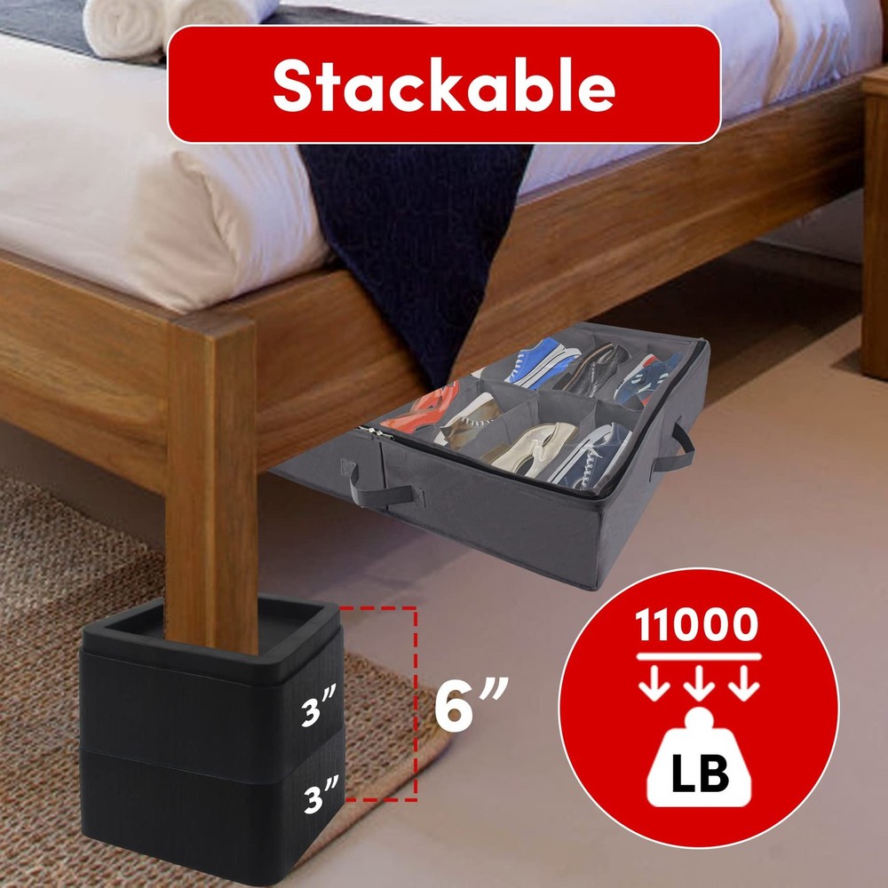 Oversized Bed Risers Heavy Duty Stackable 4 Pack, Furniture Risers for Sofas ...