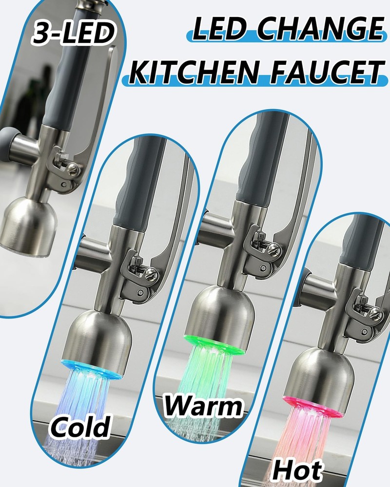 Fapully Commercial Single Handle Pull Down Sprayer Brushed Nickel Kitchen