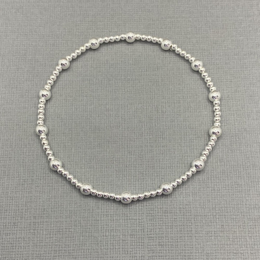 Sterling Silver Stretch Beaded Plain Stacking Bracelet. Handmade 925