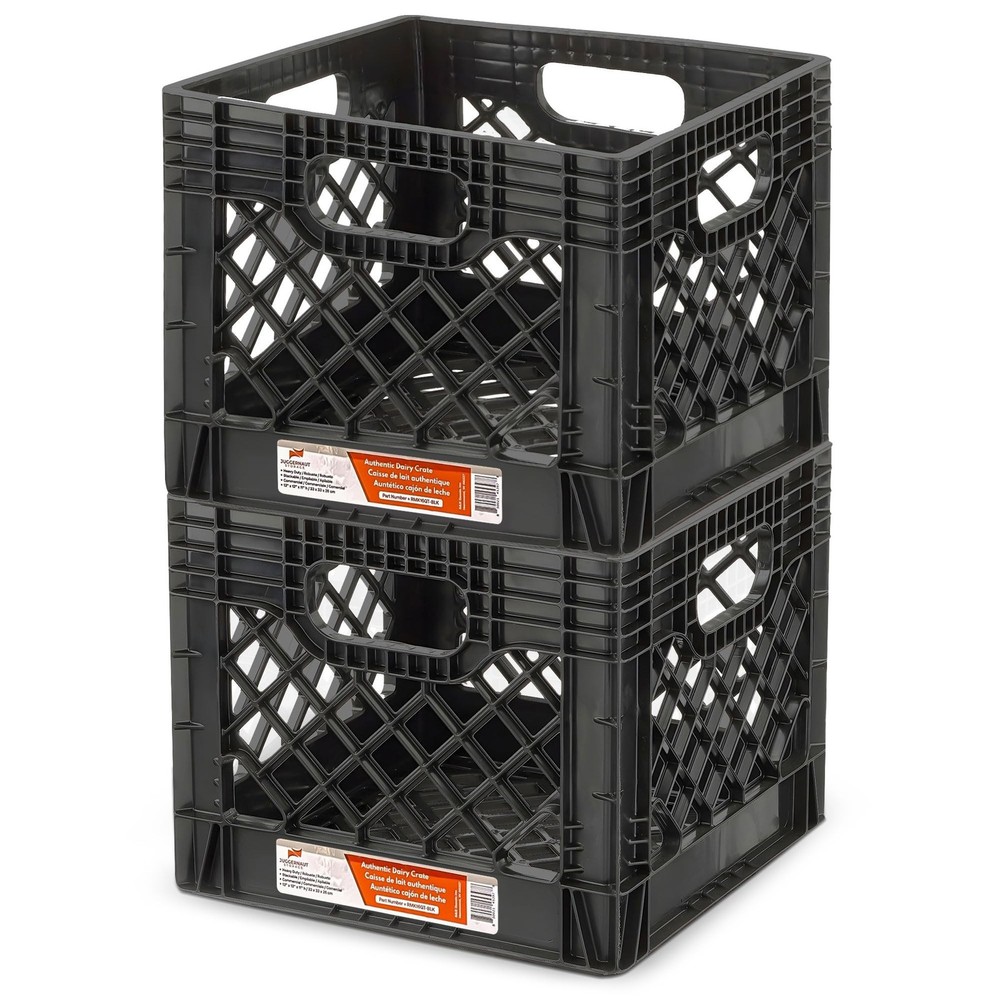 Juggernaut Storage 2-Pack Stackable Heavy Duty Milk Crates with Handles, 16 Q...