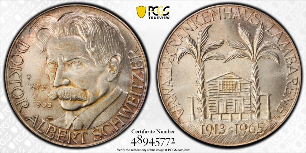 1965 Germany Silver Medal Albert Schweitzer - PCGS MS 65