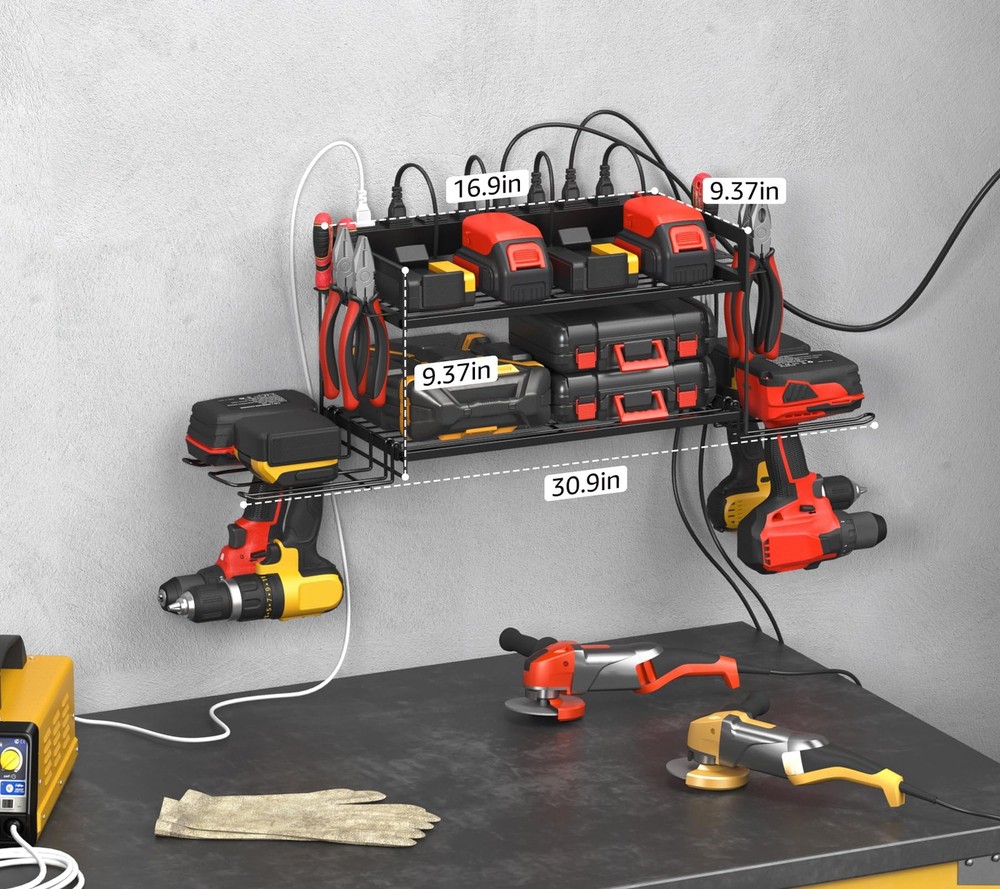 CCCEI Garage Tools Storage with Charging Station. Power Tool Small, Black