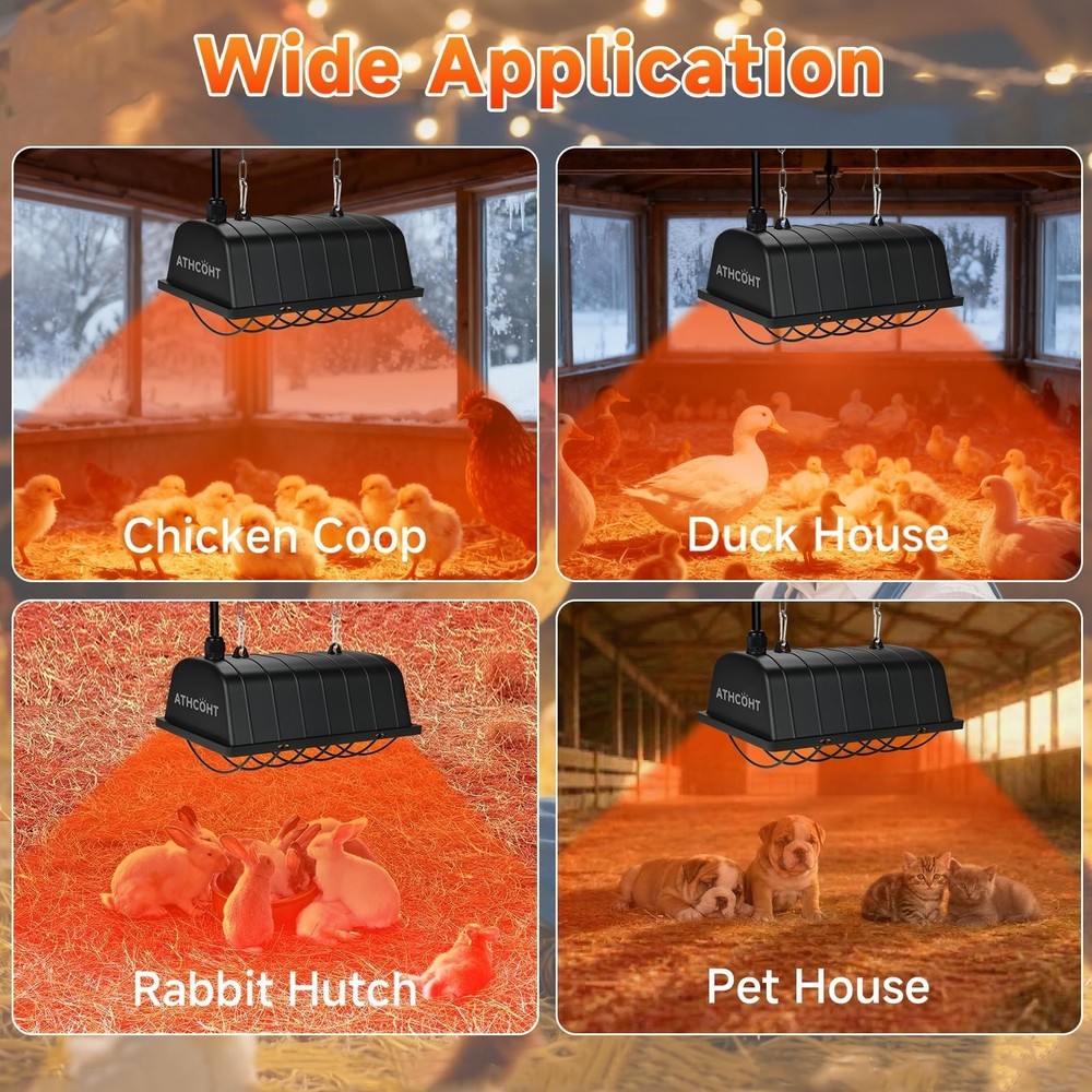 300W Heat Lamp for Chickens Brooder Heater 2PCS Chicken Coop Heater Upgraded ...